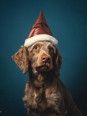 Brown puppy sitting in a studio portrait shot.