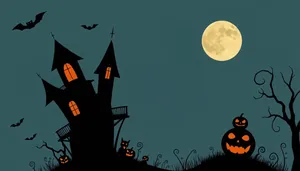 Spooky night sky with silhouette tree - Halloween card.