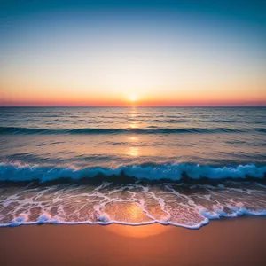 Tranquil sunset over tropical coastline