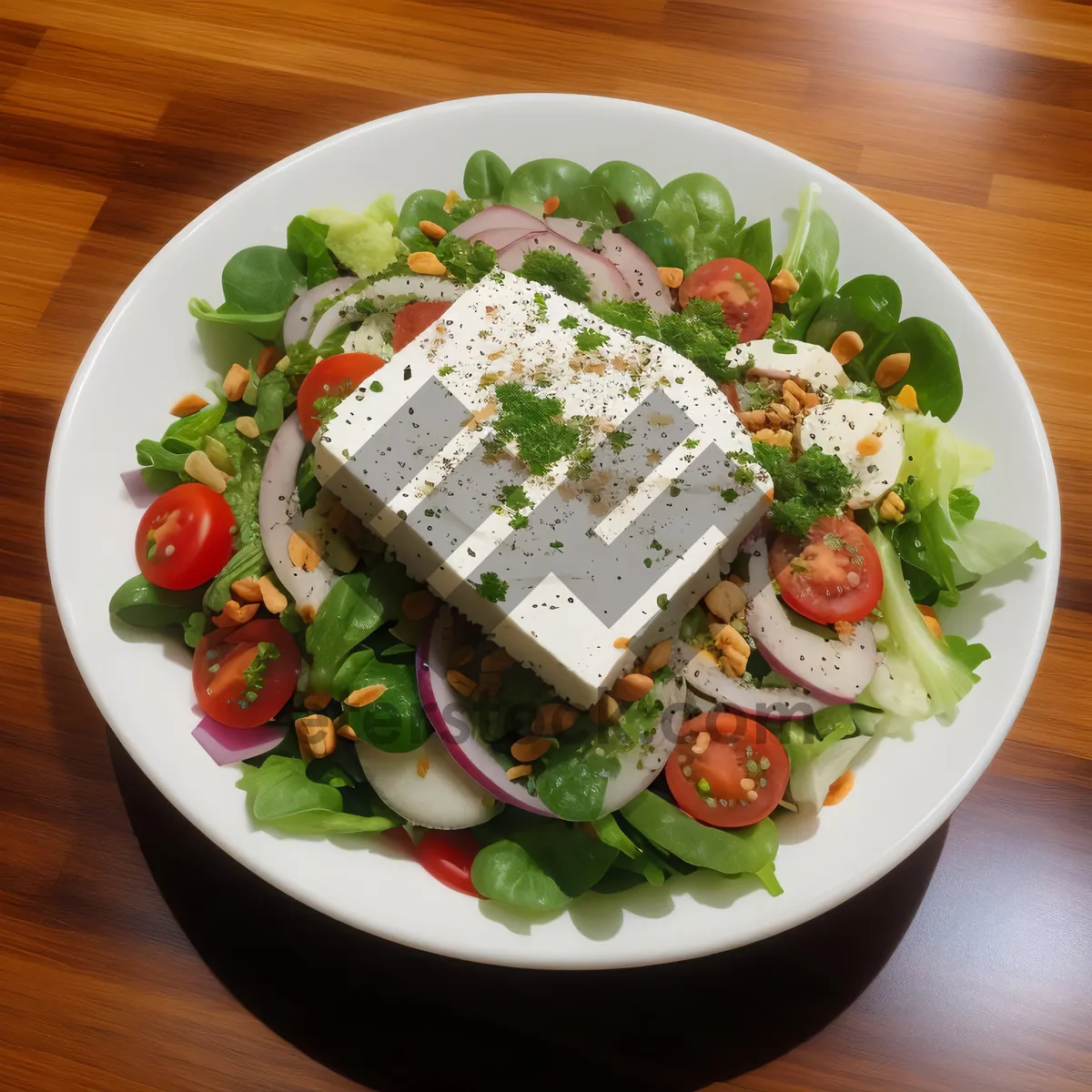 Picture of Gourmet grilled vegetable plate with fresh salad and cheese.