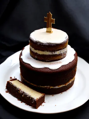 Delicious Fresh Fruit Cake with Chocolate Sauce and Mint