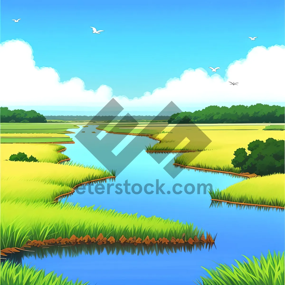 Picture of Serene Countryside Landscape with Clear Skies