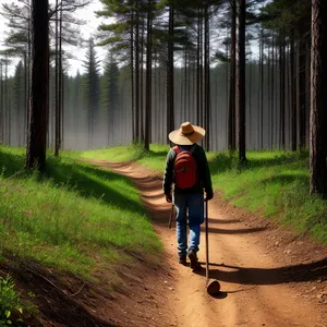 Man Walking in Park with Lush Forest