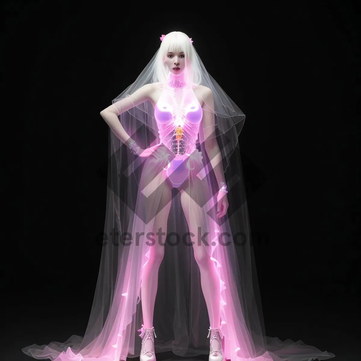 Picture of Black Human Body Skeleton Anatomy 3D Science Dinner Dress.