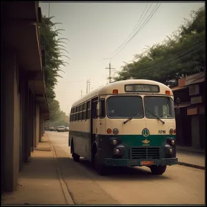 Urban Shuttle Bus on City Street