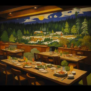 Cozy dinner setting at bustling restaurant interior