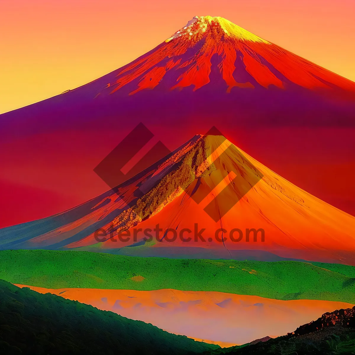 Picture of Sunset over volcano horizon, natural landscape travel