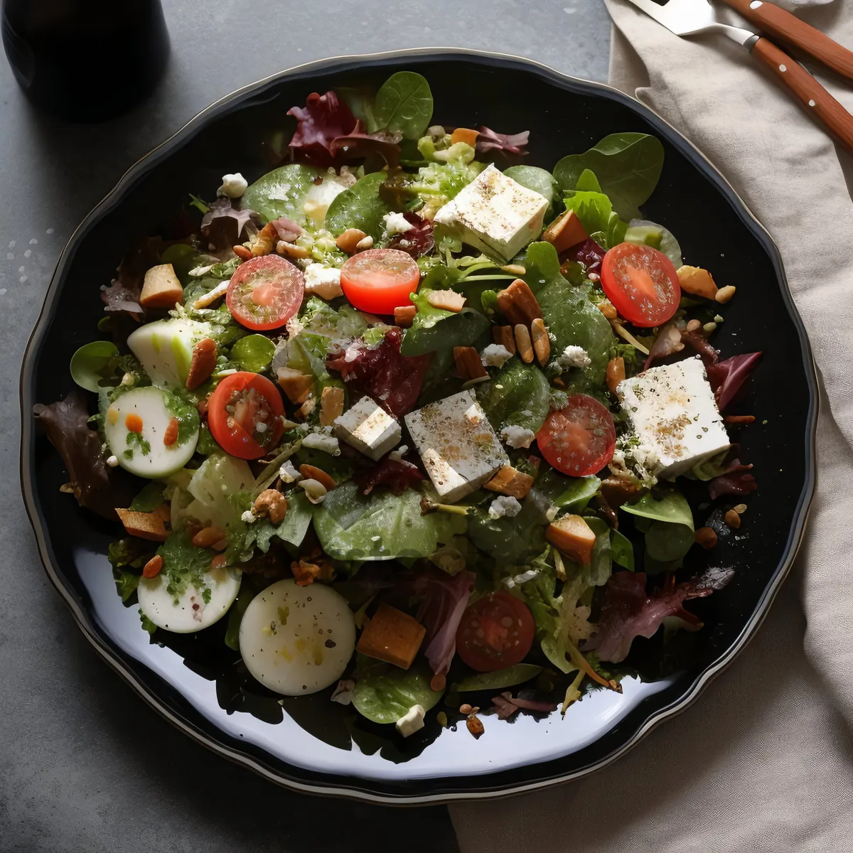 Picture of Delicious Gourmet Salad with Fresh Vegetables and Sauce