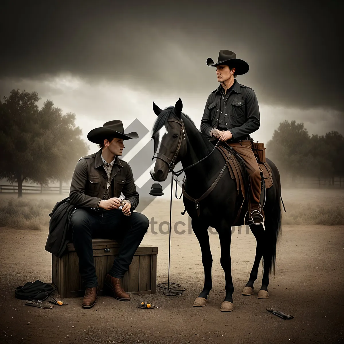 Picture of Equestrian Riding: Majestic Stallion with Cowboy