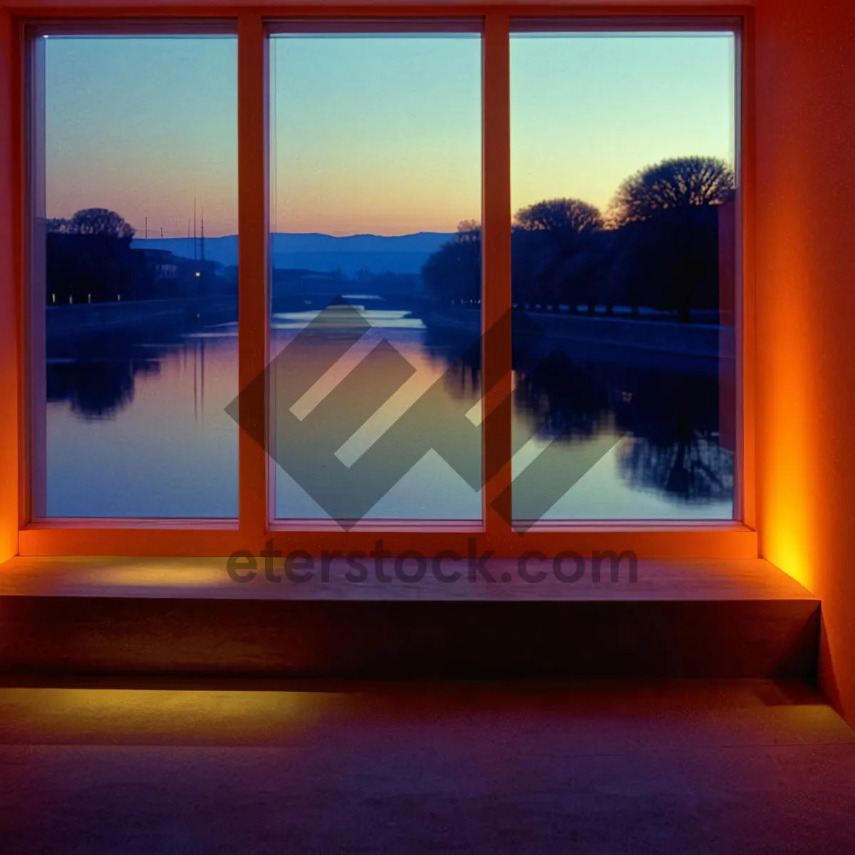 Picture of Modern interior with sliding glass door and floor window