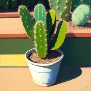 Thorny Cactus Blossoming in Botanical Pot