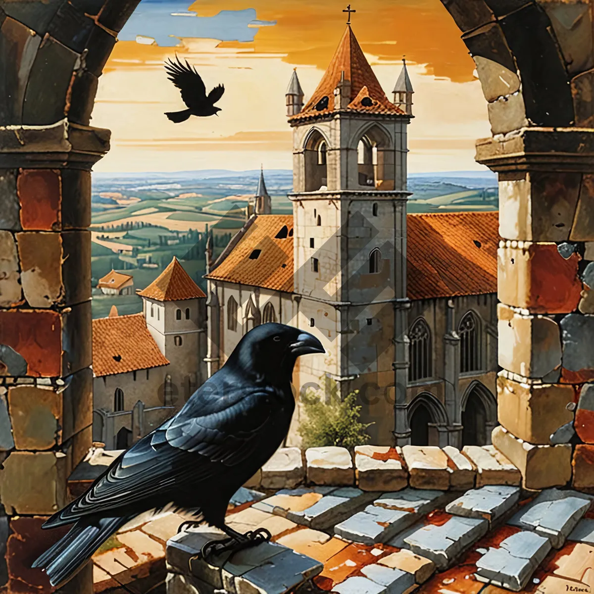 Picture of Historic church tower in urban cityscape skyline skyline.