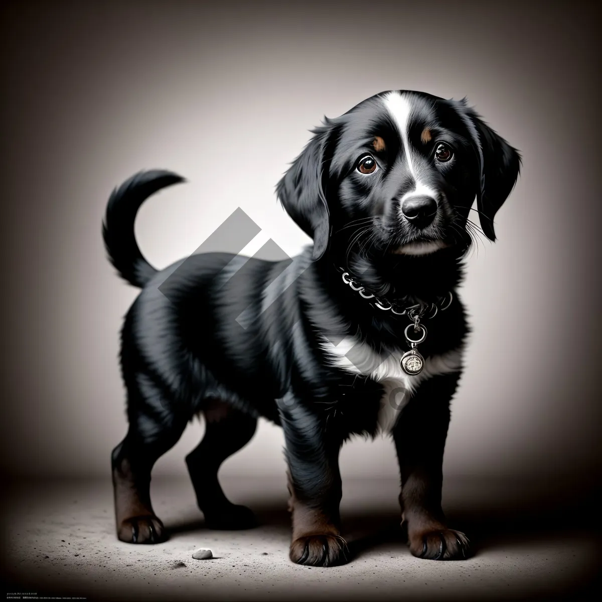 Picture of Adorable purebred black dog sitting obediently