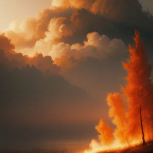 Blazing Sunset Over Fiery Volcano