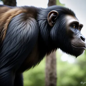 Baby chimpanzee exploring a rural farm field.