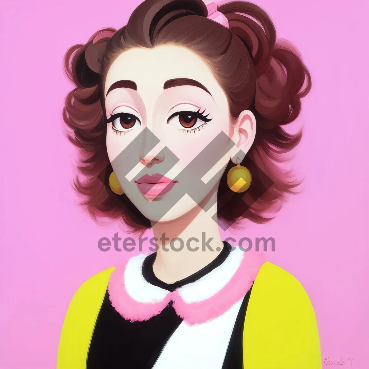 Picture of Stylish Cartoon Housewife with Fashionable Hair