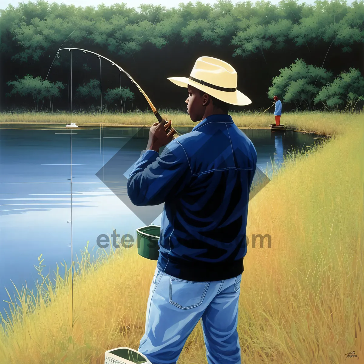 Picture of Happy Man Enjoying Outdoor Golfing in Sunny Sky