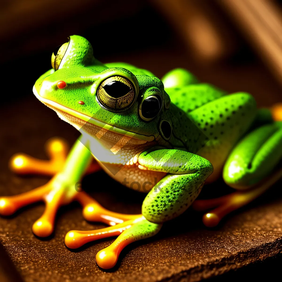 Picture of Bulging-eyed Tree Frog Peeping from Orange Leaf