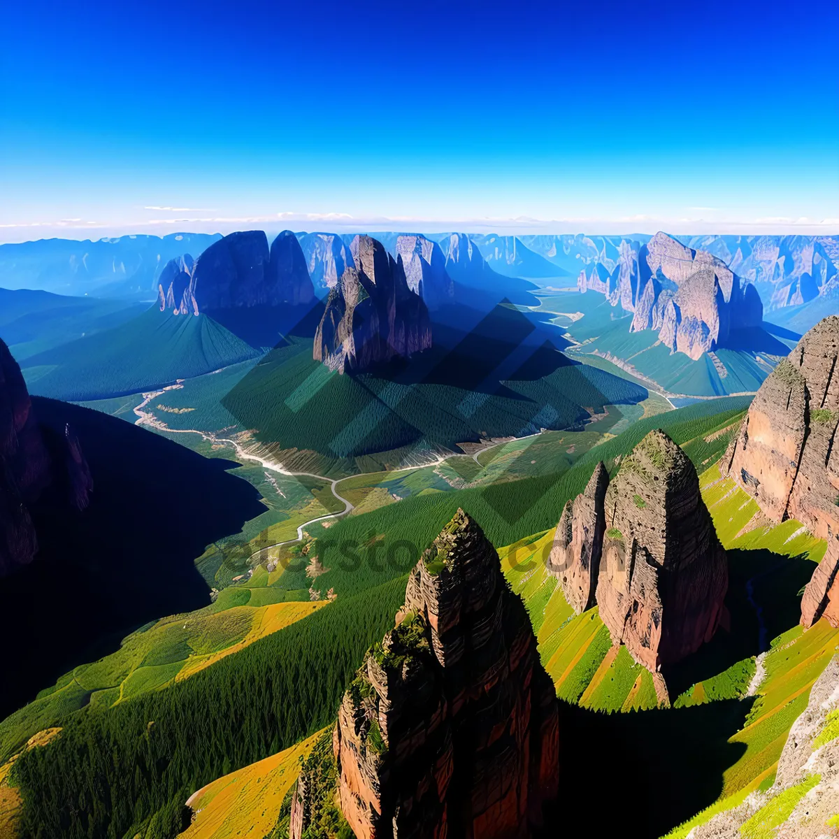 Picture of Scenic Mountain Lake Reflection with Clear Blue Sky