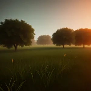 Golden Summer Sunset over Rural Meadow