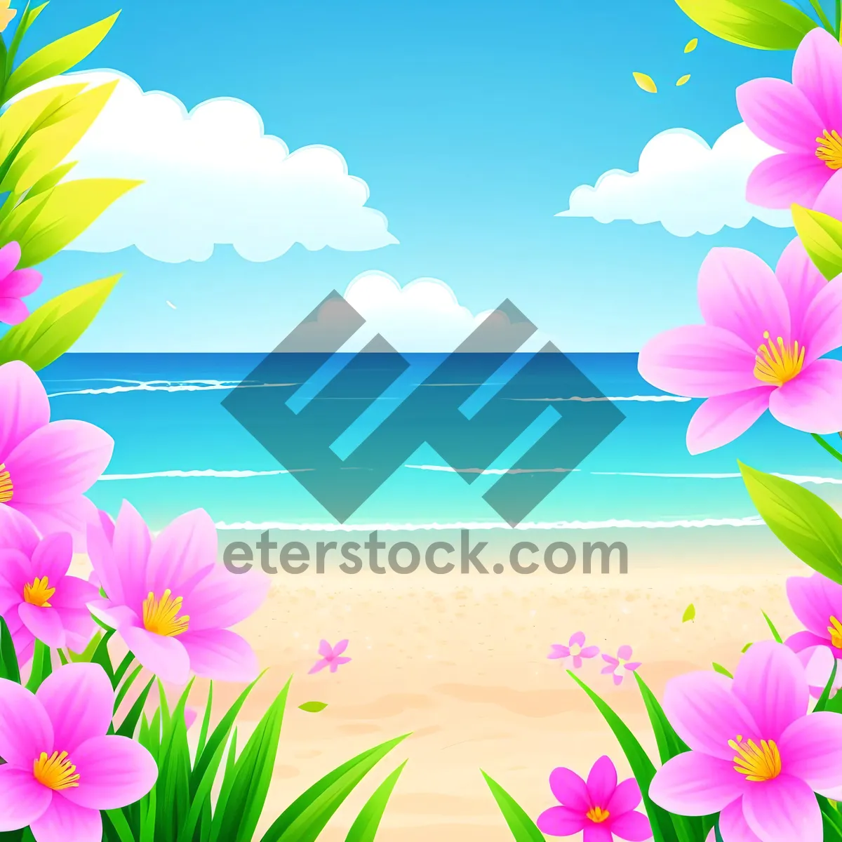 Picture of Pink floral tulip pattern on colorful summer wallpaper.