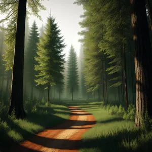 Serene Forest Landscape with Morning Sunlight