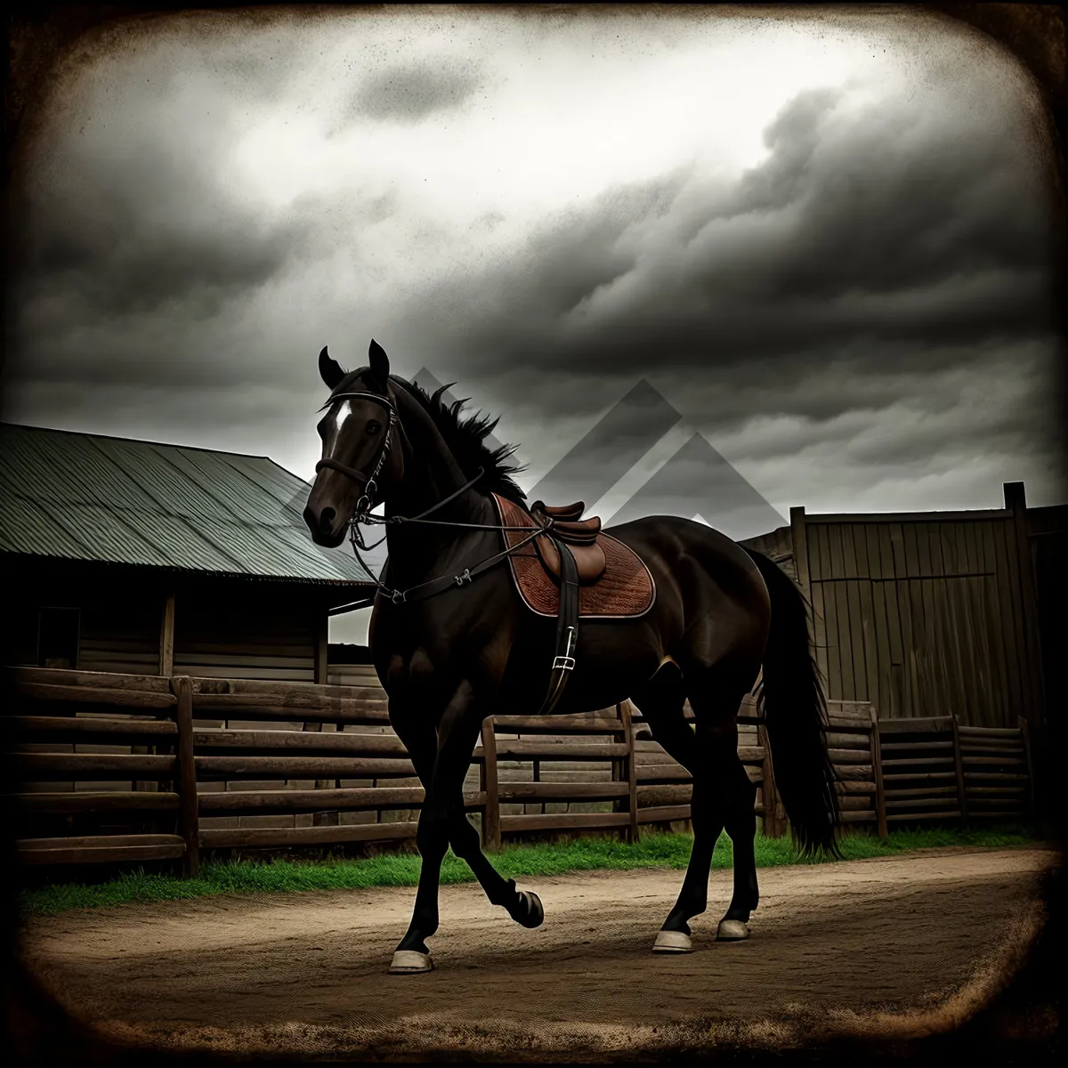 Picture of Horse Riding Gear on Green Meadow