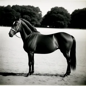 Thoroughbred Stallion Galloping Across Rural Meadow