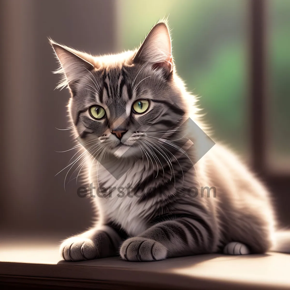 Picture of Charming Gray Kitty Relaxing on Windowsill