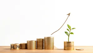 Golden Financial Growth Chart with Coins and Banknotes