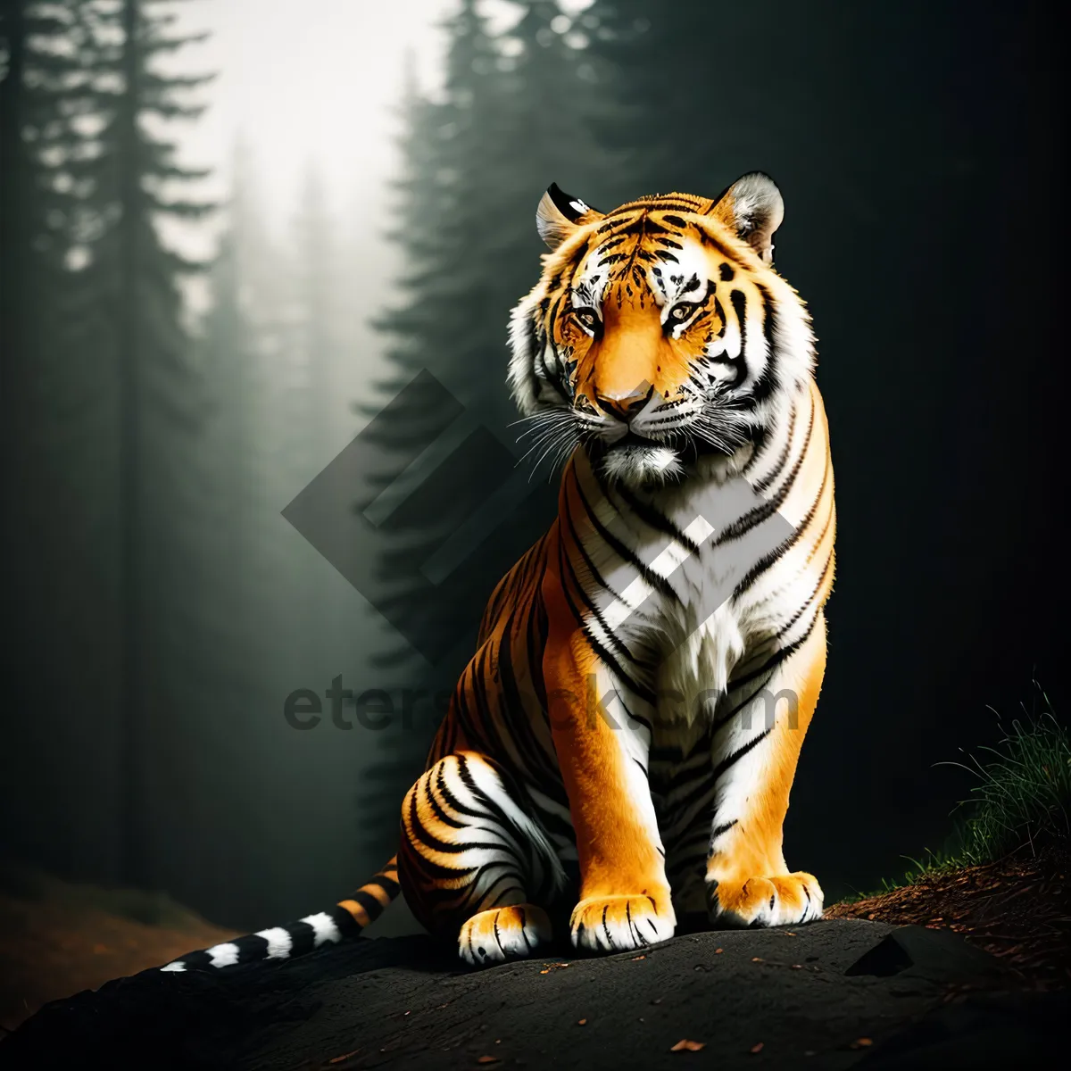 Picture of Majestic Tiger in the Wild: Striped Feline Predator