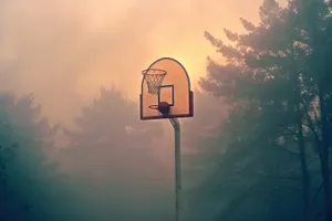 Sundown sky equipment with clouds and backboard