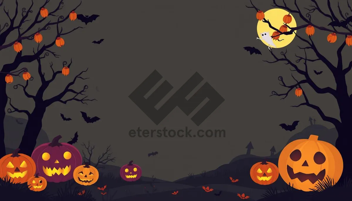 Picture of Silhouette of Pumpkin in Moonlit Cemetery