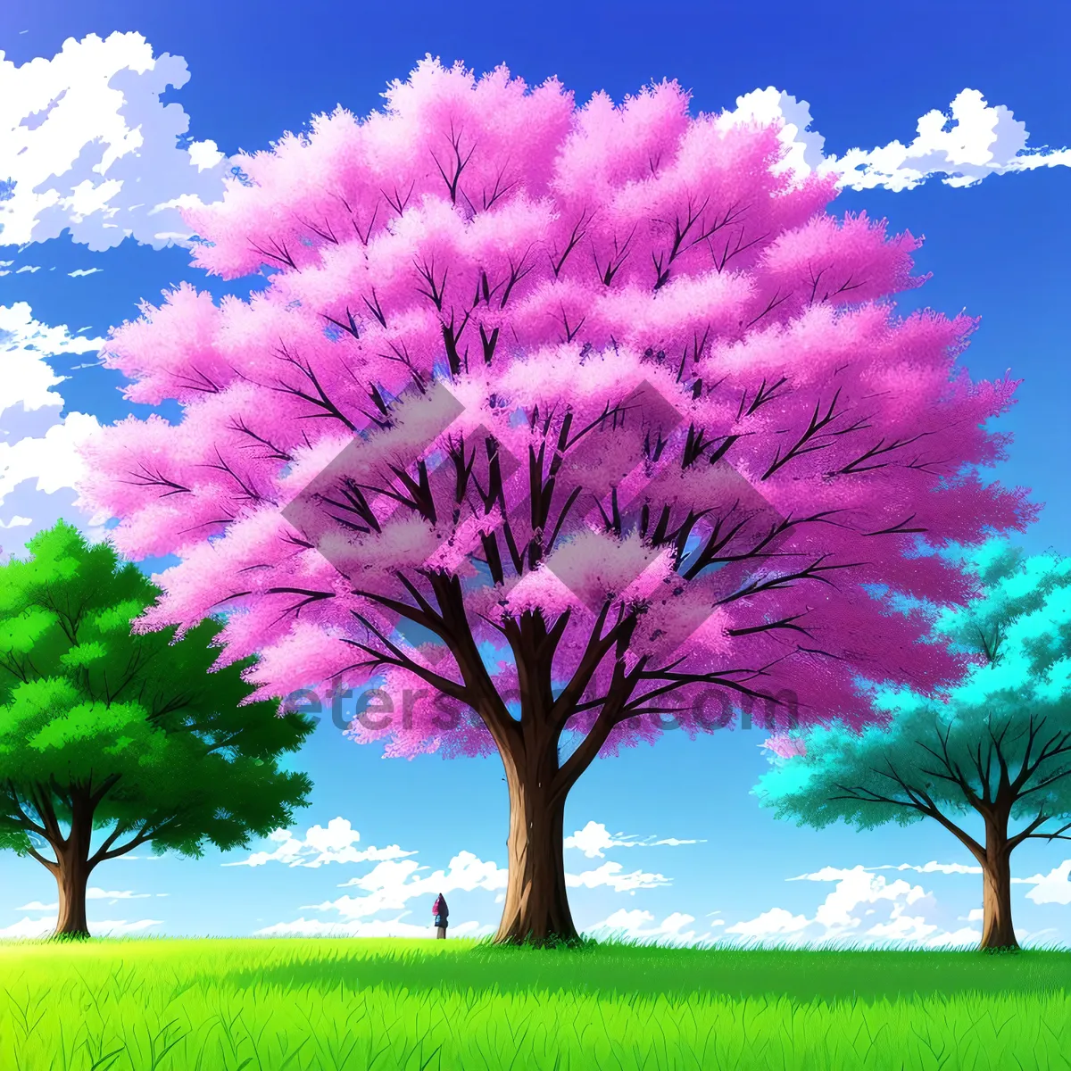 Picture of Vibrant Countryside Landscape with Majestic Oak Tree