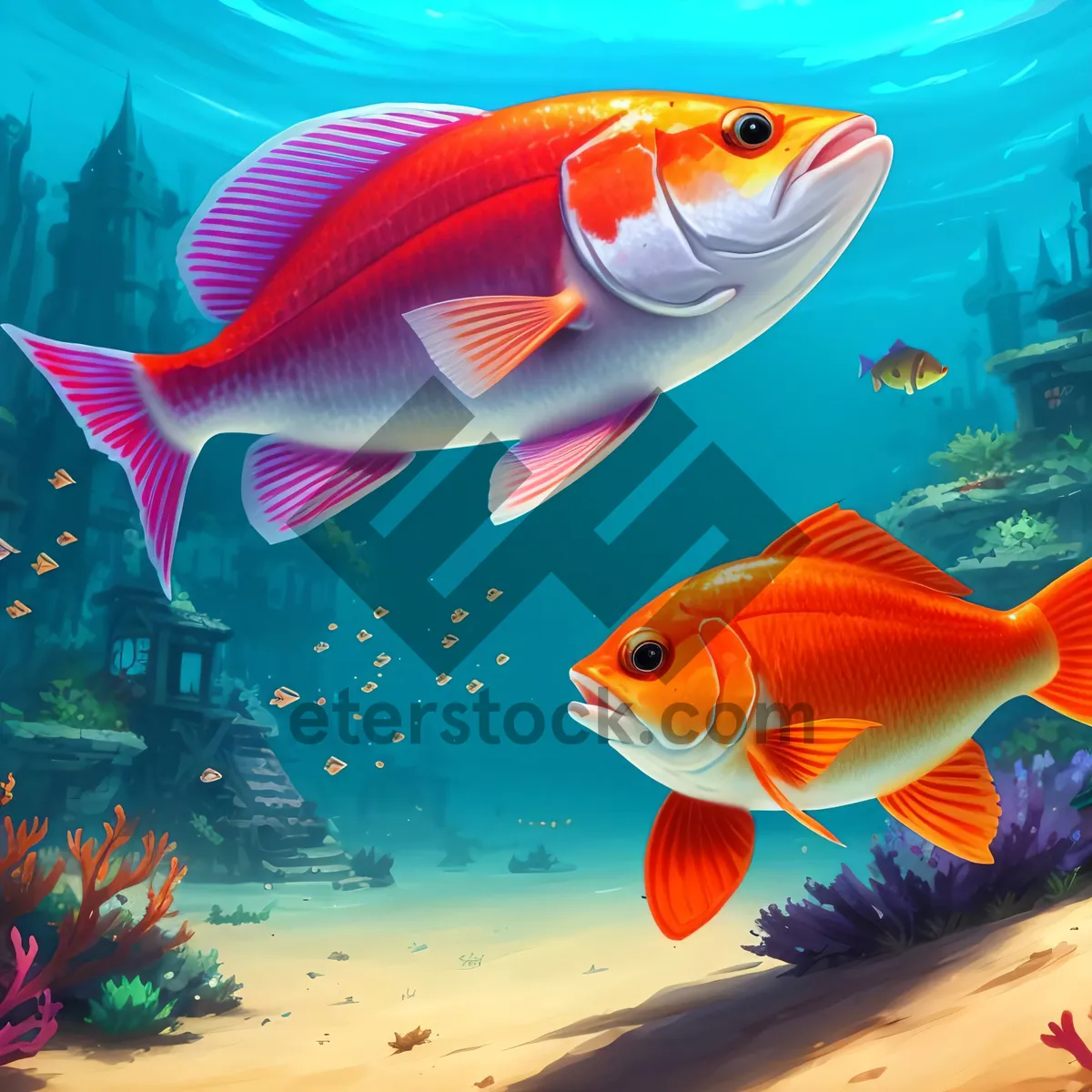 Picture of Vibrant Goldfish Swimming in Underwater Aquarium