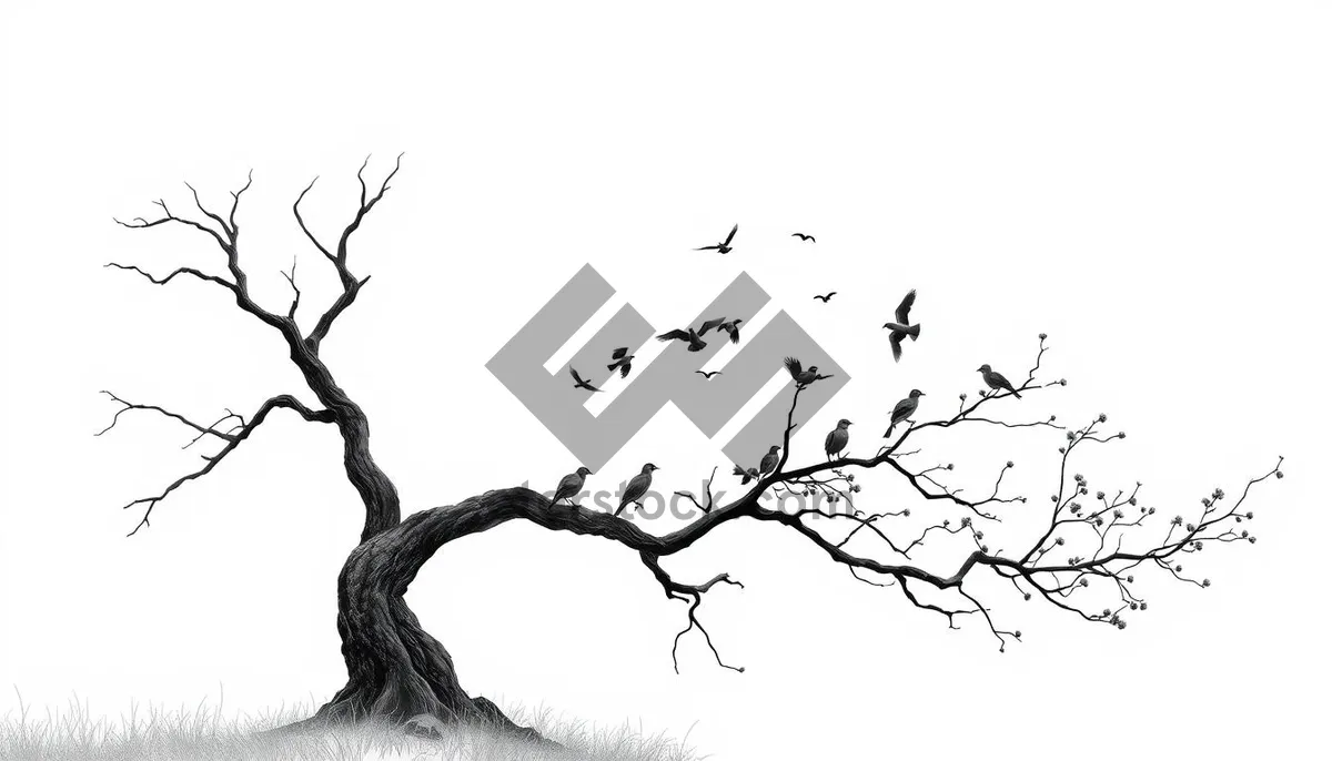 Picture of Silhouette of tree branches against the evening sky