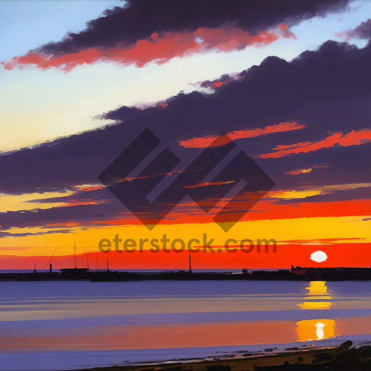 Picture of Majestic Sunset Over Tranquil Ocean Shore