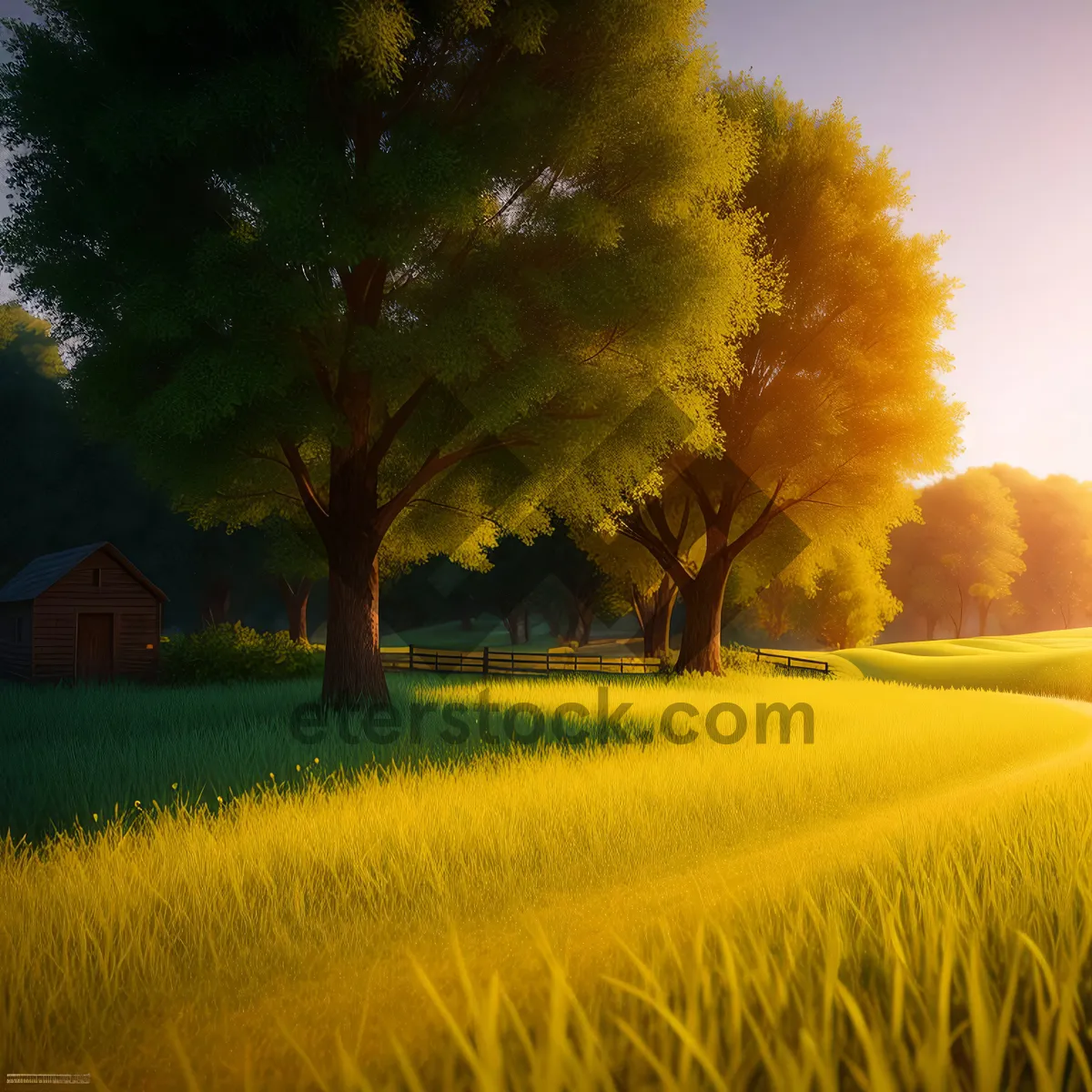 Picture of Golden Rapeseed Field Under Vibrant Sunset Sky