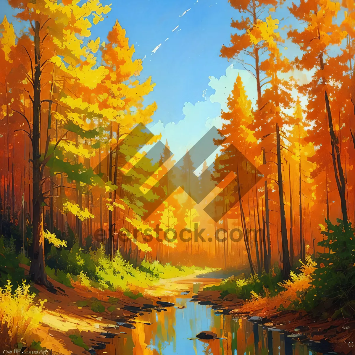 Picture of Golden Autumn Reflections in Scenic Woods