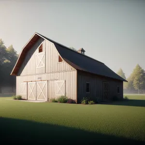 Rustic Country Farmhouse with Sky and Trees