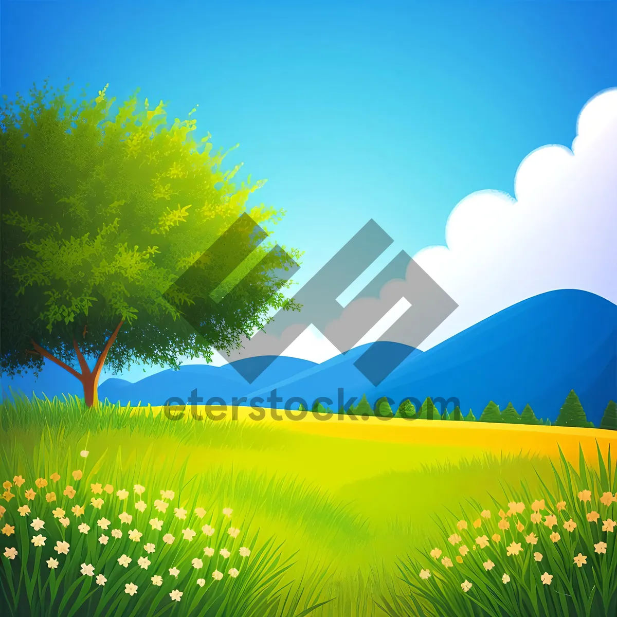 Picture of Vibrant Summer Meadow with Colorful Dandelions and Clear Sky