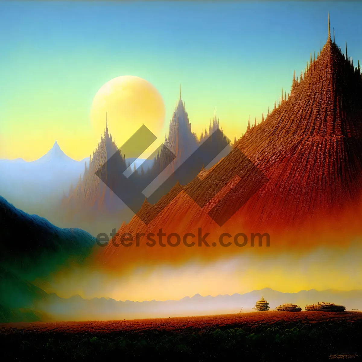 Picture of Majestic Dawn: Sunlit Horizon Over Mountain Silhouette