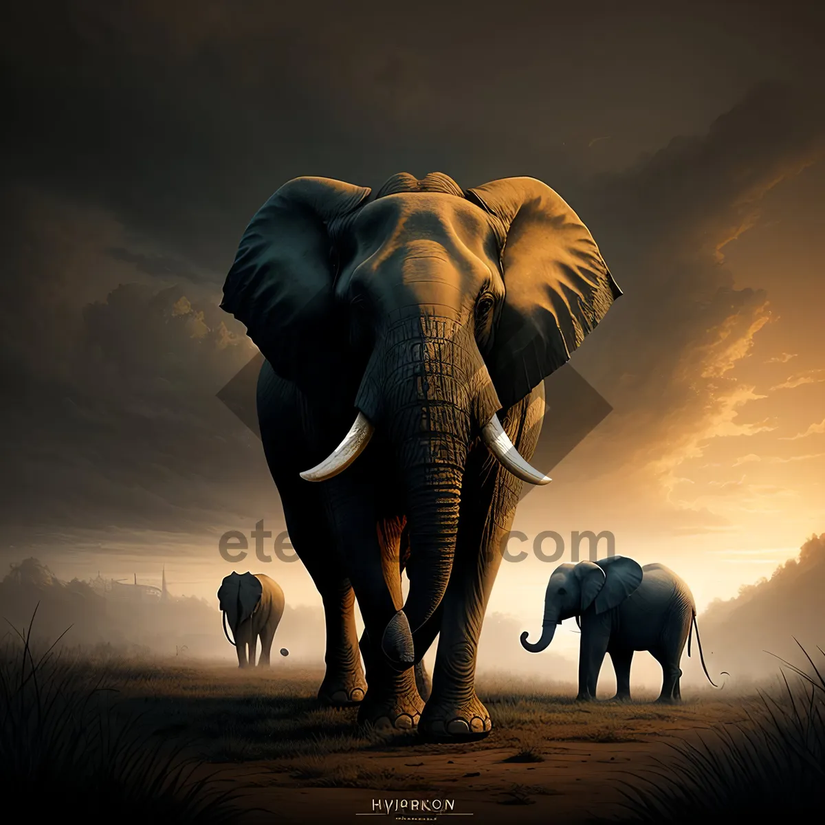 Picture of Sunset Safari: Majestic Wild Elephant in Savanna