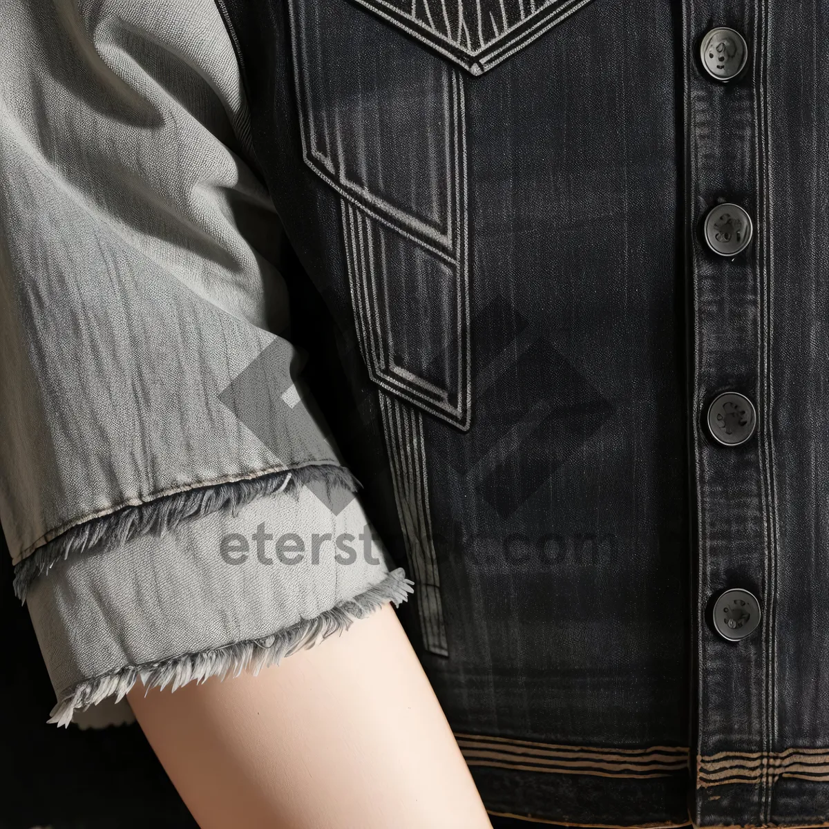 Picture of Seductive Denim Mini Skirt accentuating slim waist and attractive legs.