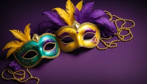 Mysterious golden Venetian mask for carnival party decor