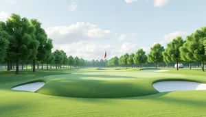 Golf course flag against a blue sky