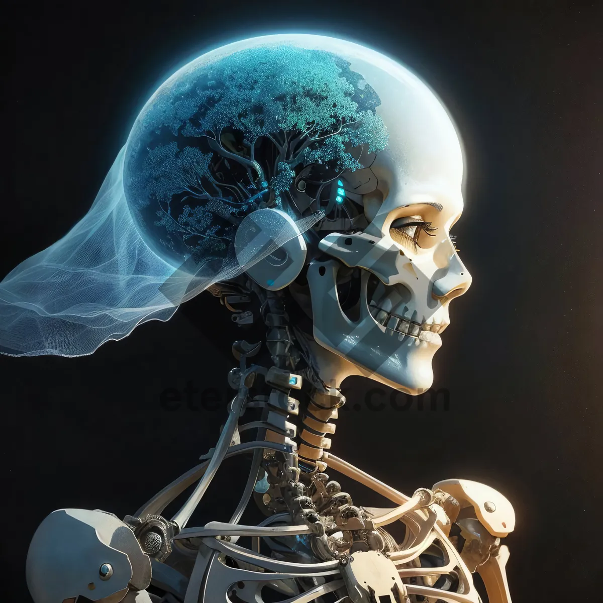 Picture of Black human skull lamp 3D spotlight anatomy illustration