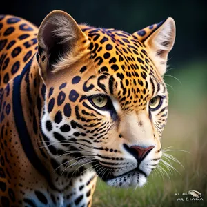 Striped Big Cat Gazing in Grassland