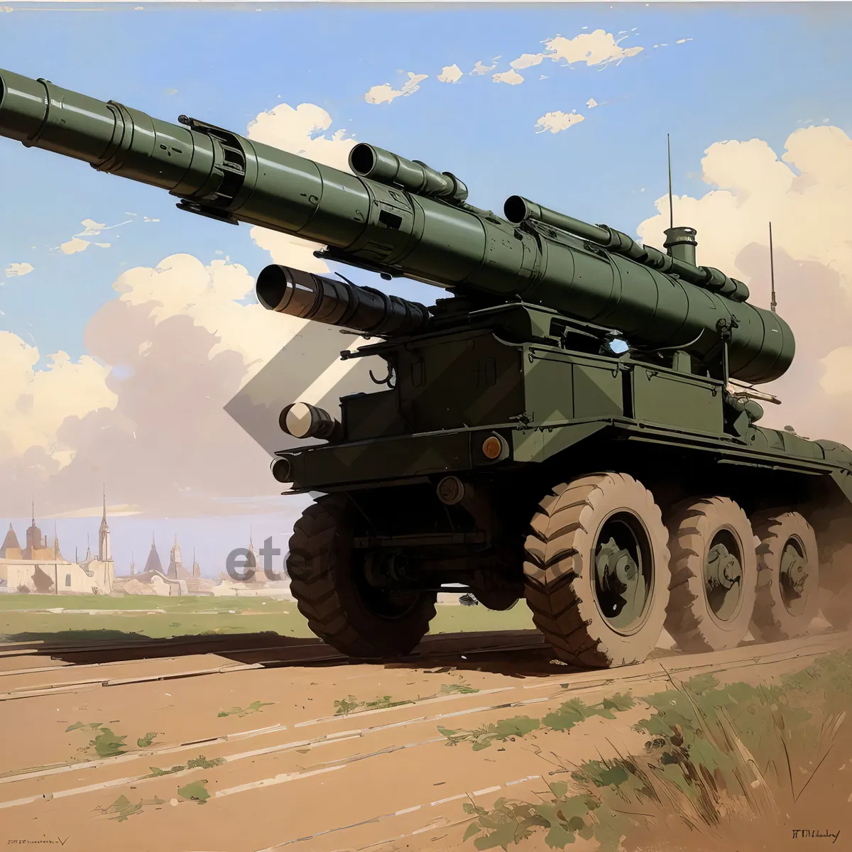 Picture of High-powered sky rocket in military artillery battle