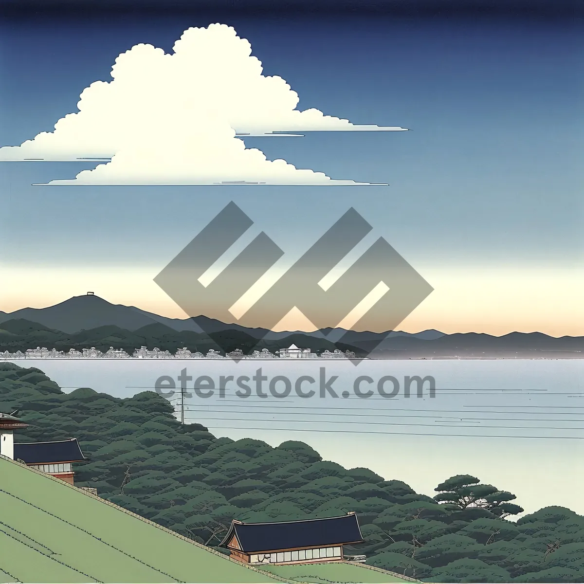 Picture of Serene Coastal Bliss: Majestic Ocean Overlooking Mountainous Landscape